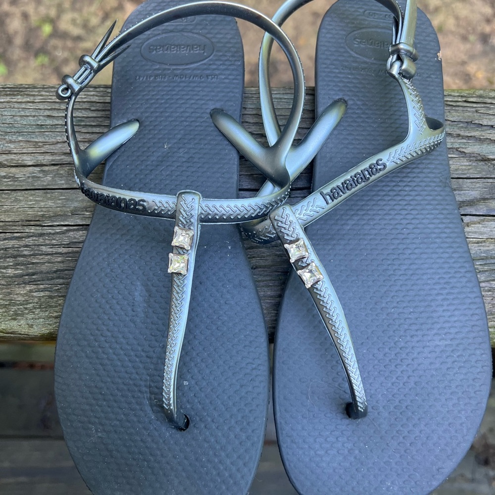 Havianas silver straps with rhinestone sandals sz 9/10 39-40 - Picture 4 of 10